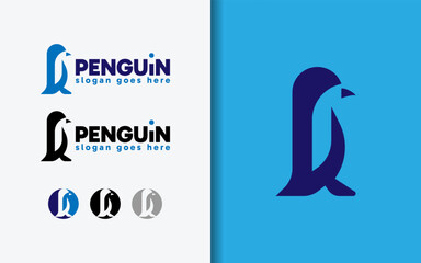 Poster - Blue penguin logo illustrated in flat minimalist design style. Vector logo illustration.