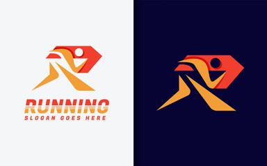 Aufkleber - Abstract Letter R combined with running person silhouette in dynamic logo. Sport vector logo illustration.