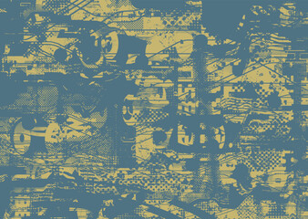 Poster - Glitch distorted geometric shape . Noise destroyed logo . Trendy defect error shapes . Glitched frame .Grunge textured . Distressed effect .Vector shapes with a halftone dots screen print texture.
