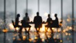 © lan - Focused business meeting at a roundtable, abstract network background blurred, highlighting cooperative efforts. High quality