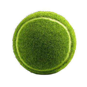 A highly detailed, realistic rendering of a tennis ball, showcasing its fuzzy green surface and distinct white seams.  The image is sharply focused and set against a pure black background