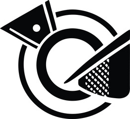 Poster - Abstract black and white geometric design with circular and triangular elements