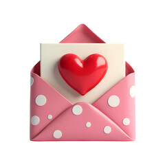 Poster - A pink polka dot envelope with a red heart on a white card isolated on transparent background
