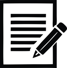 Poster - Simple black and white icon depicting a document with a pencil writing on it