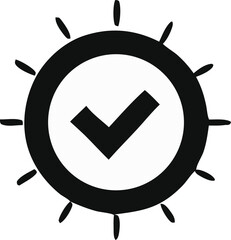 Poster - Black circular checkmark icon with sunburst design element