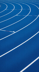 Poster - Blue running track with white lines, curved lanes showing athletic competition, representing speed, endurance, and achievement