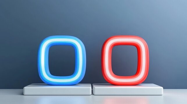 Two glowing, neon-style, square letters.