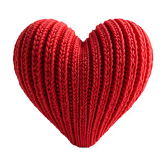 Poster - A red knitted heart a stark black background isolated on transparent background