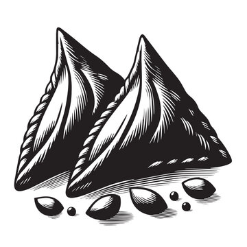 Black Samosas Silhouette Vector, High Quality Illustration on White Background