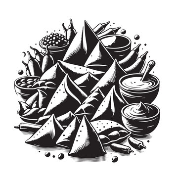 Black Samosas Silhouette Vector, High Quality Illustration on White Background