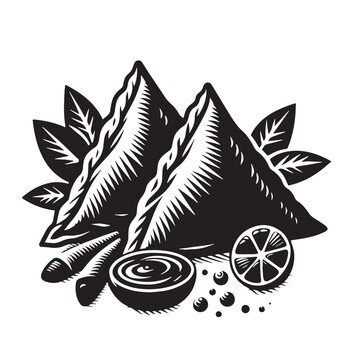 Black Samosas Silhouette Vector, High Quality Illustration on White Background