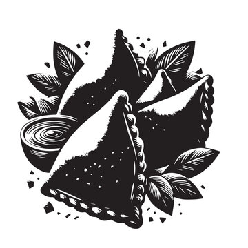 Black Samosas Silhouette Vector, High Quality Illustration on White Background