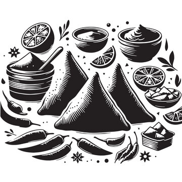 Black Samosas Silhouette Vector, High Quality Illustration on White Background
