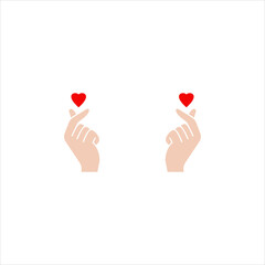 Fototapete - Korean Finger Heart Hand Gesture Icon Set in Thick Line and Flat Design Style.
