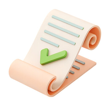 3d render of checklist scroll approved document isolated on transparent background