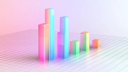 Fototapete - D bar graph with gradient color bars emerging from a base grid, with subtle shadows and reflections for a polished, modern look
