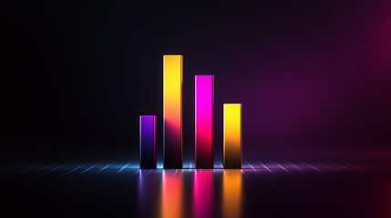 Fototapete - D bar graph with gradient color bars emerging from a base grid, with subtle shadows and reflections for a polished, modern look