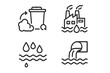 © PAPA STOCK - Visual representation of water pollution indicators showing waste disposal and industrial impact on aquatic environments