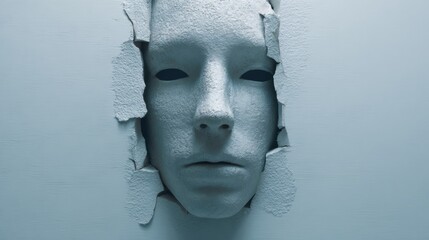 Poster - Surreal Mask Fading Into a Neutral Void Creates an Eerie Atmosphere With a Sense of Detachment and Introspection