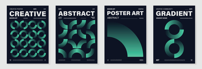 Poster - Modern gradient poster background vector set. Cover template with vibrant perspective geometric prism shapes. Ideal design for social media, cover, banner, flyer.