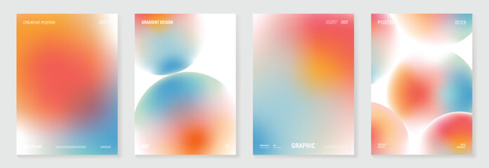 Poster - Modern gradient liquid glass poster background vector set.Cover template with perspective geometric prism shape. Ideal design for social media, cover, banner, wallpaper.