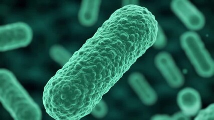 Poster - Detailed Microscopic View of Green Rod Shaped Bacterium with Textured Surface and Blurry Background