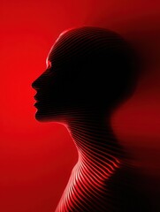 Poster - Silhouette of a Human Profile With Tension Lines Against a Vibrant Red Gradient Background Showcasing Depth and Emotion