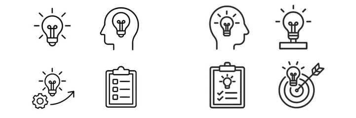 Poster - Collection of light bulb icons representing ideas, creativity, and innovation on a clean background