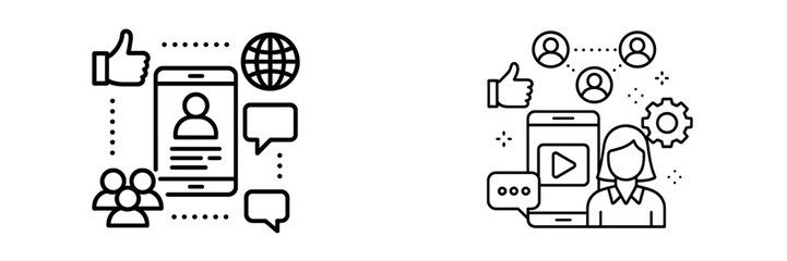 Poster - Digital interaction icons illustrating social media engagement and communication in modern technology