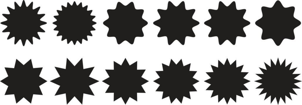 Black starburst sticker set. Special offer price tag. Price sticker, sale sticker, starburst, quality mark, retro silhouette. Sunburst retro sale badge, quality signs, sale icons.