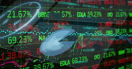 Poster - Displaying market data overlay at trading dashboard with ticker symbols, percentages and charts