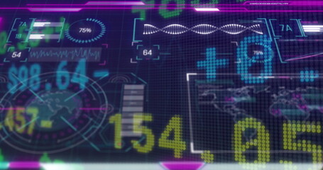 Aufkleber - Projecting holographic data panels showing numeric readouts and world map overlay on grid interface