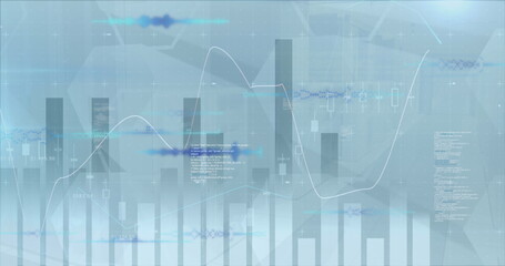 Poster - Displaying digital interface on screen with bar charts, line graph, candlestick and code snippets