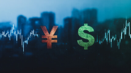 Poster - Currency Exchange: Yen and Dollar: A stylized visual representation of currency exchange.