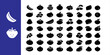 © queen - Collection of black and white fruit icons arranged in rows on a white background with blue accents