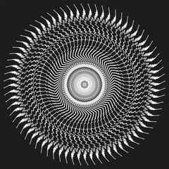 Poster - Hypnotic spiral design. Grayscale wave pattern. Central light glow. Vector illusion form.