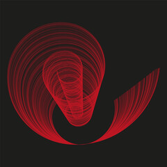 Poster - Red spiral design. Curved ribbon shape. Vector swirl pattern. Dark background element.