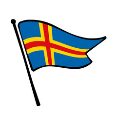Fototapete - Flag of Aland. Aland flag vector illustration icon design in the hand-drawn style. Fluttering flagpole flag.