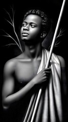 Poster - A charcoal drawing of a strong warrior, expressive shading and depth