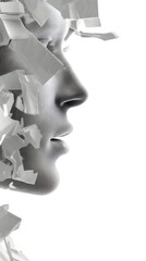 Poster - A crystal-like face made entirely of transparent shards, 3D rendering style