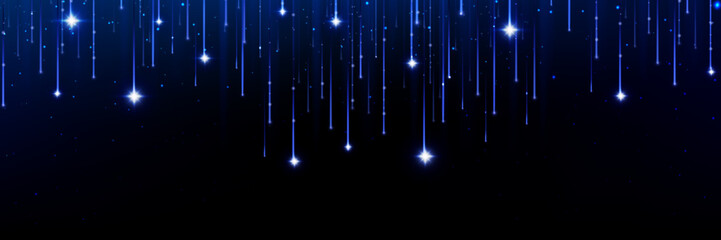 Wall Mural - blue shooting star shower with falling light streaks across dark night sky. cosmic meteor rain effec