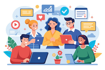 Poster - Team collaboration in a modern office setting with technology