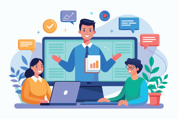 Poster - Business presentation online with engaged participants and charts