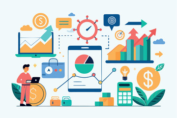 Poster - Visual representation of data analysis and financial growth in a modern workspace