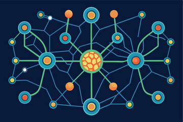 Poster - Colorful abstract representation of a network structure with nodes and connections