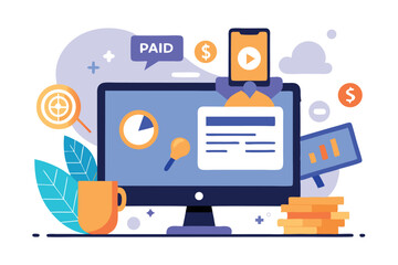 Poster - Creative digital marketing concept featuring analytics and content creation tools on a computer screen
