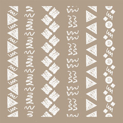 Wall Mural - Set of Abstract Vertical Seamless Borders Chalk Drawn Sketches of White Scrawls.