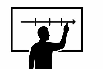 Poster - Silhouette of a Person Presenting a Timeline on a Whiteboard Demonstrating Progress or Planning with an Arrow Indicating Future Direction and Key Milestones This