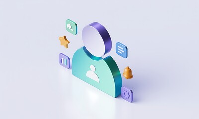 Poster - Isometric User Icon Represents Profile Management on Clean Background, Conceptual and with Copy Space