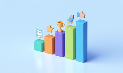 Poster - Growing Success: Colorful Columns Represent Growth, Achievement, and Progress in a Light and Optimistic Mood, illustrating a business strategy and the teamwork concept.